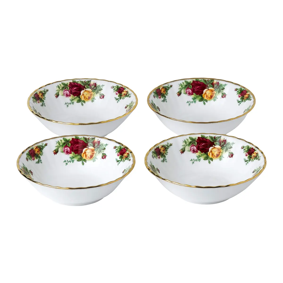 Royal Albert Old Country Roses Bone China Bowls 4pc Set, 6.2" | Vintage Floral Elegance - main product image
