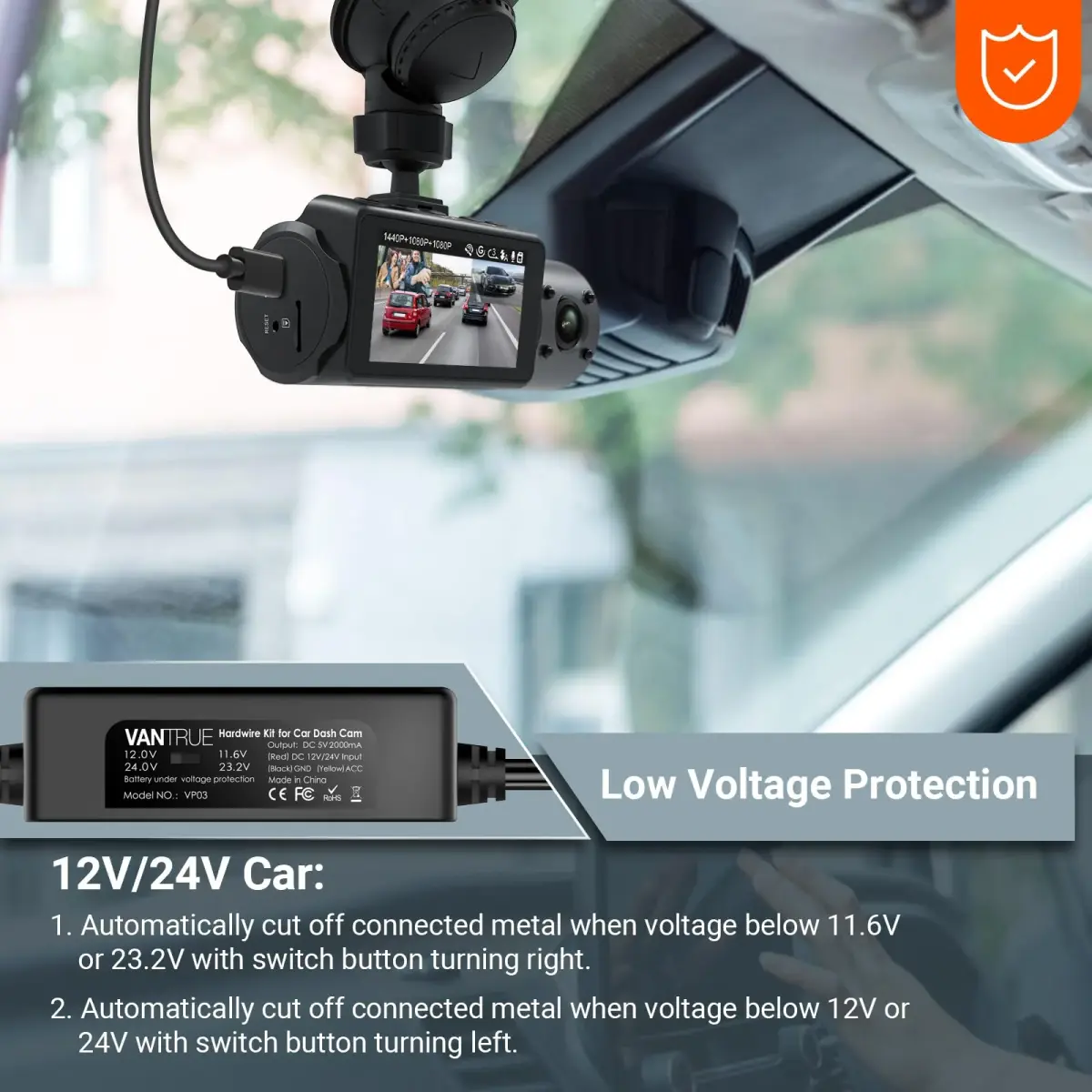 VANTRUE USB-C Hardwire Kit 11.5ft | 12V-24V to 5V ACC Parking Mode - view 3