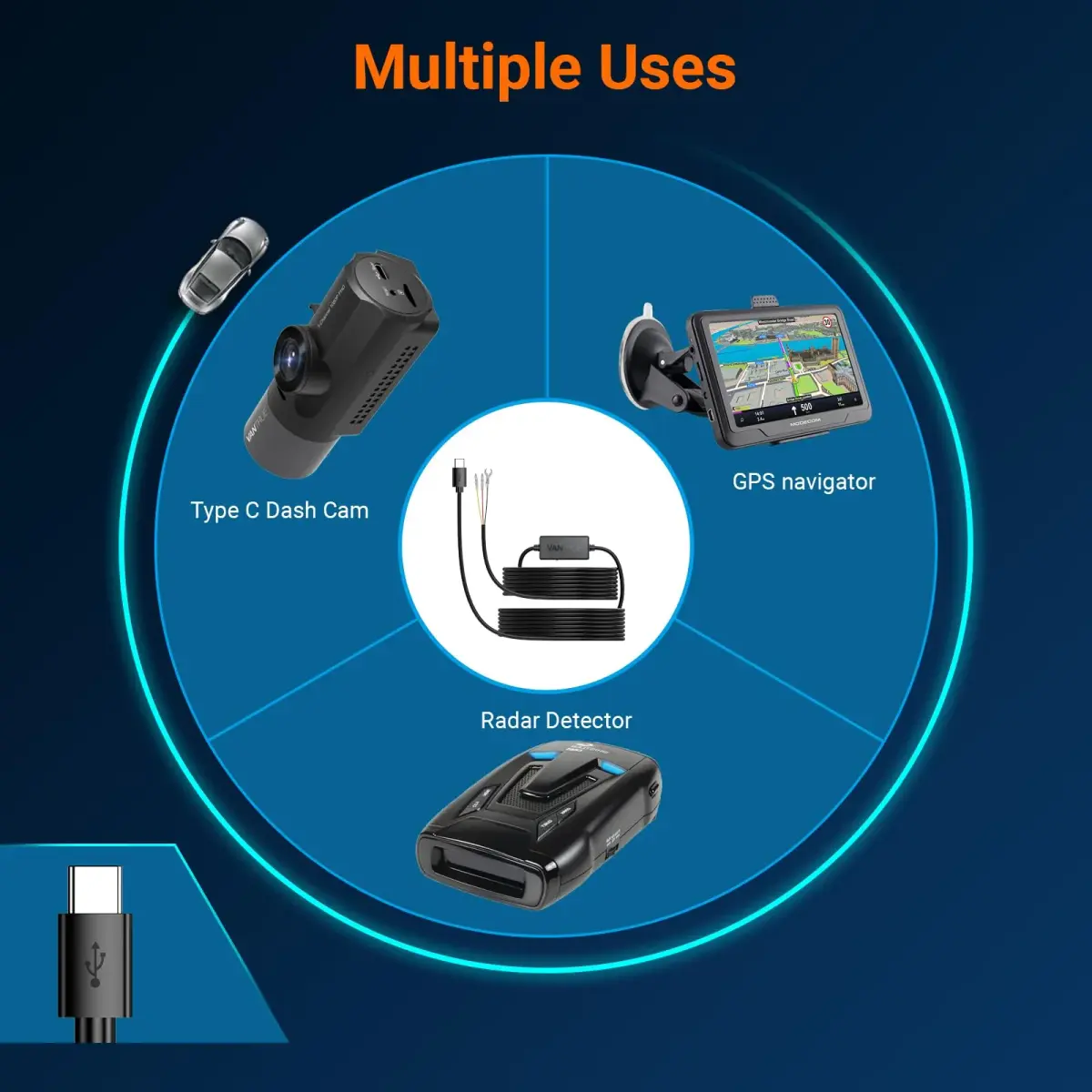 VANTRUE USB-C Hardwire Kit 11.5ft | 12V-24V to 5V ACC Parking Mode - view 4