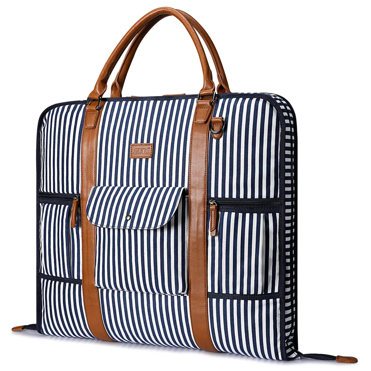 S-ZONE Carry On Garment Bag for Business Travel Canvas Leather Men Women Suit Cover, Blue Stripe-l, L - main product image