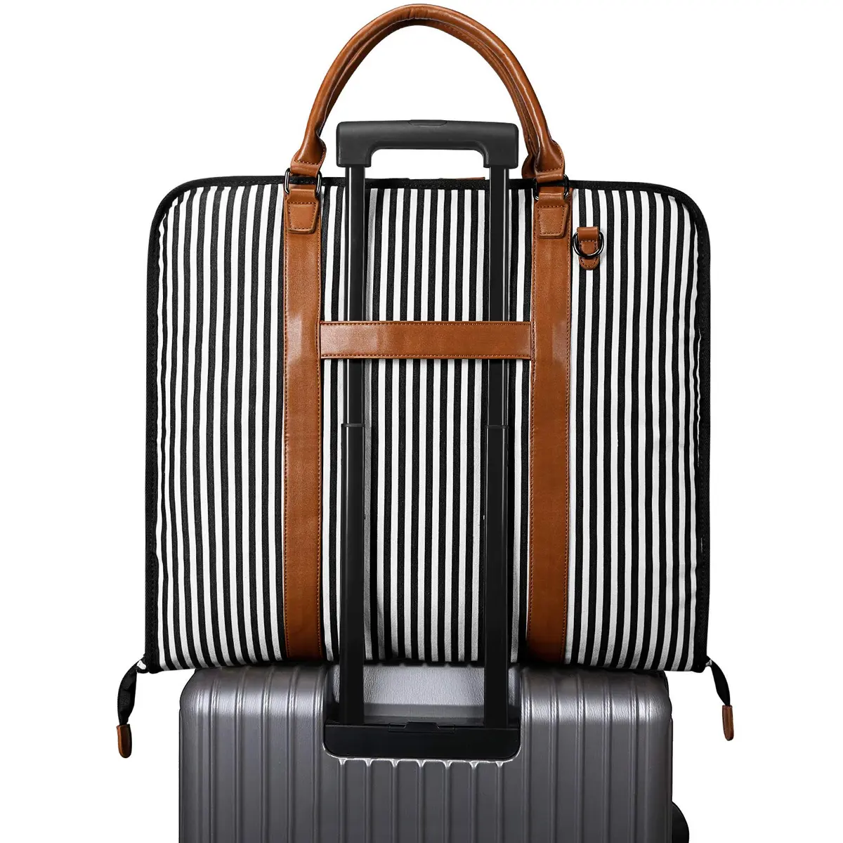 S-ZONE Carry On Garment Bag for Business Travel Canvas Leather Men Women Suit Cover, Blue Stripe-l, L - view 4