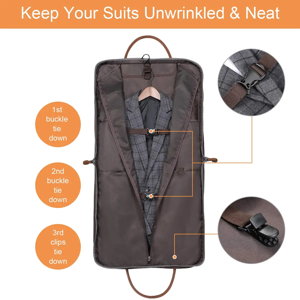 S-ZONE Garment Bag for Travel - Large Canvas Leather Suit Cover with Shoulder Strap | Modern Black Stripe - view 2