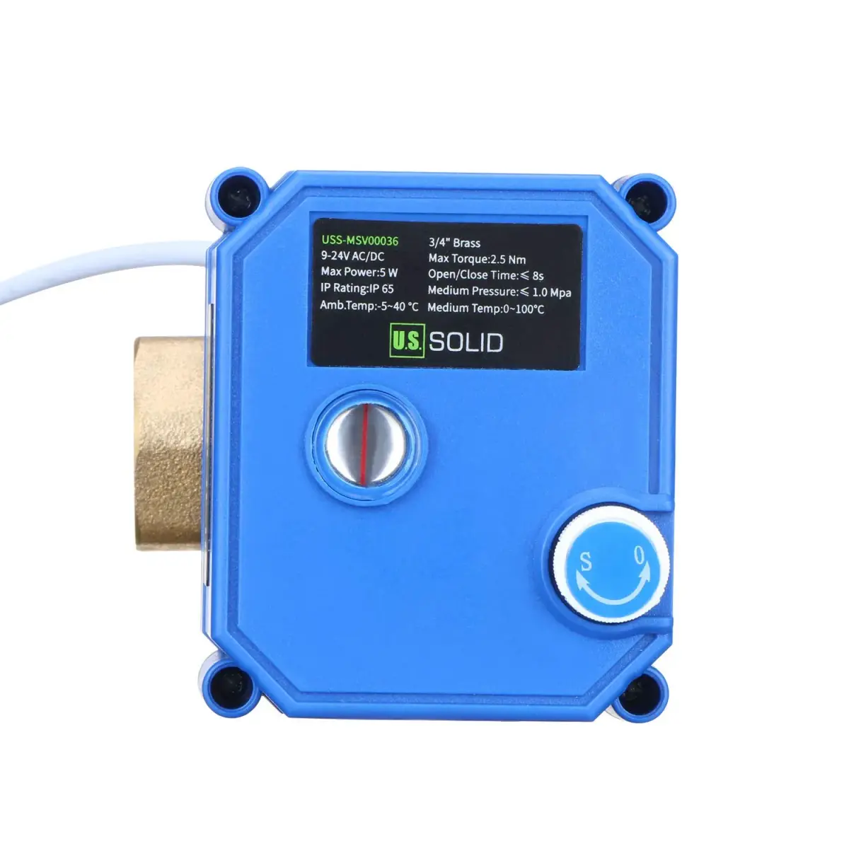 U.S. Solid Motorized Ball Valve 3/4" Brass Standard Port 9-24V AC/DC | Auto Return & Manual Function - view 4
