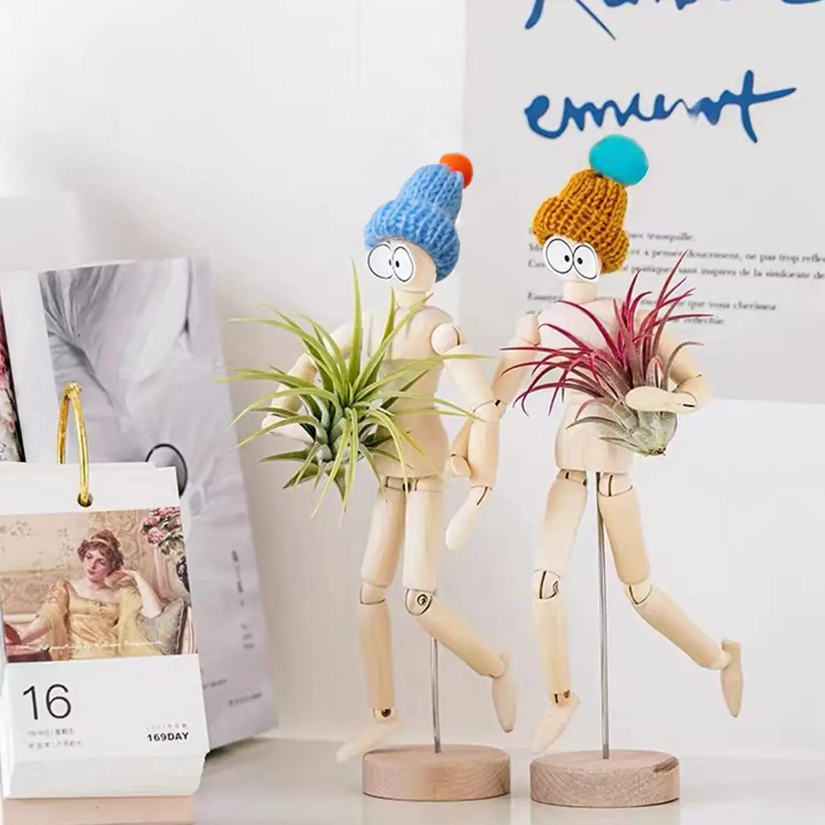 Melphoe 3 Pack Air Plant Holder Wooden Jointed Mannequin Adjustable Pose & DIY Decor (8.5 inch tall, 3 pcs) - view 5