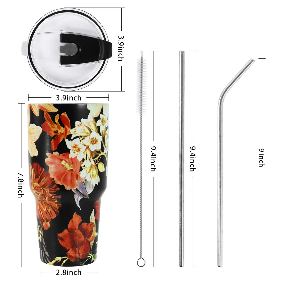 SYACOT 30oz Tumbler Double Wall Stainless Steel Vacuum Insulated Travel Mug with Splash-Proof Lid Metal Straw and Brush | Hot & Cold 30oz - view 2