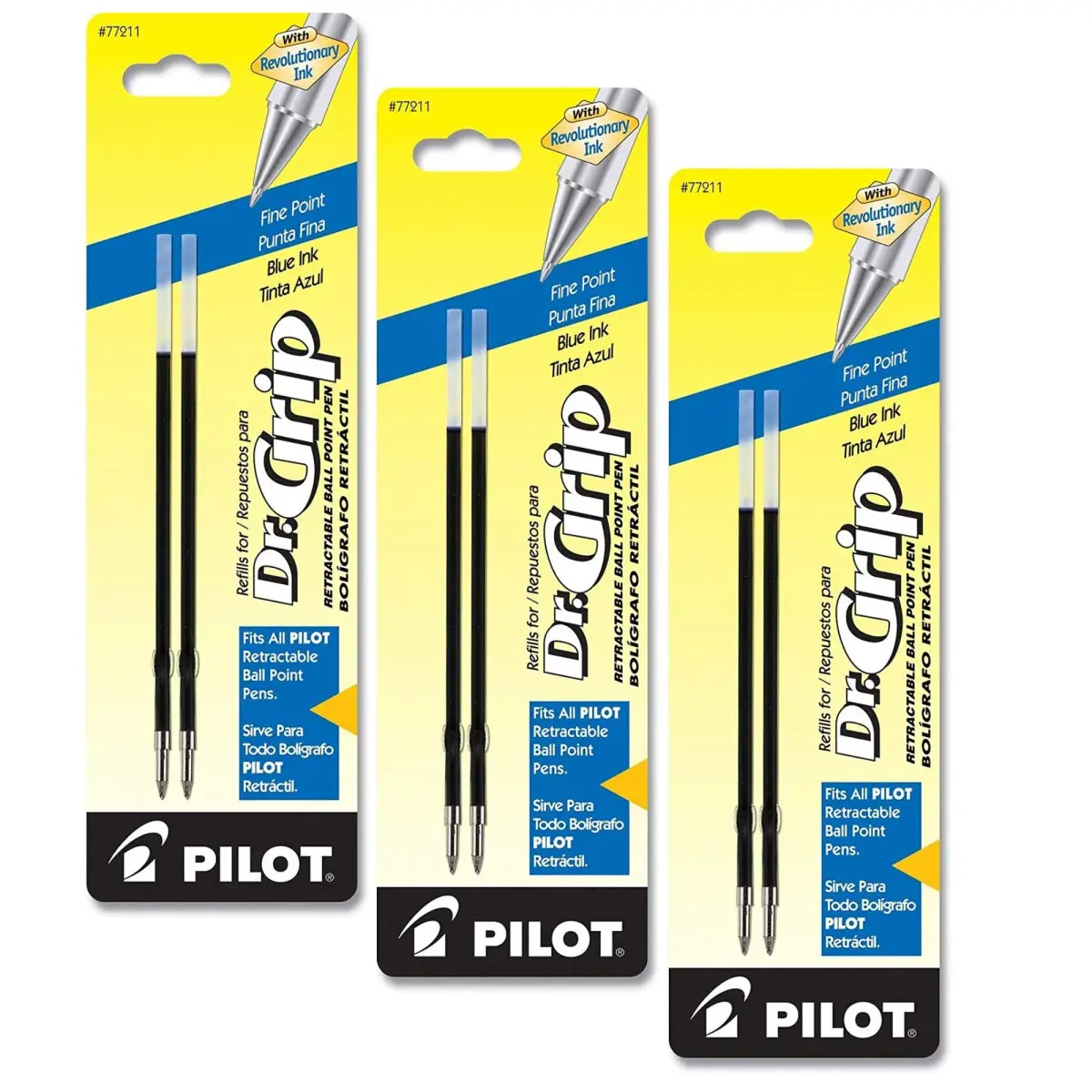 PILOT Dr. Grip Ballpoint Ink Refills for Retractable Pens, Fine Point, Blue Ink, 6 Refills (77211) | Smooth Ink Flow - main product image