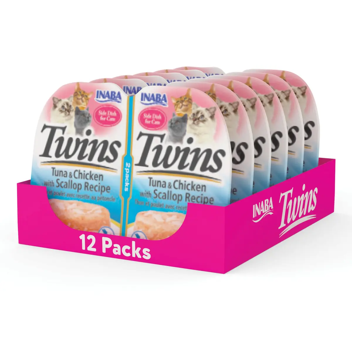 INABA Twins Wet Cat Treat Side Dish, Tuna Chicken Scallop, 12ct (12 Count) | Hydrating & Low-Calorie Snack for Cats - main product image