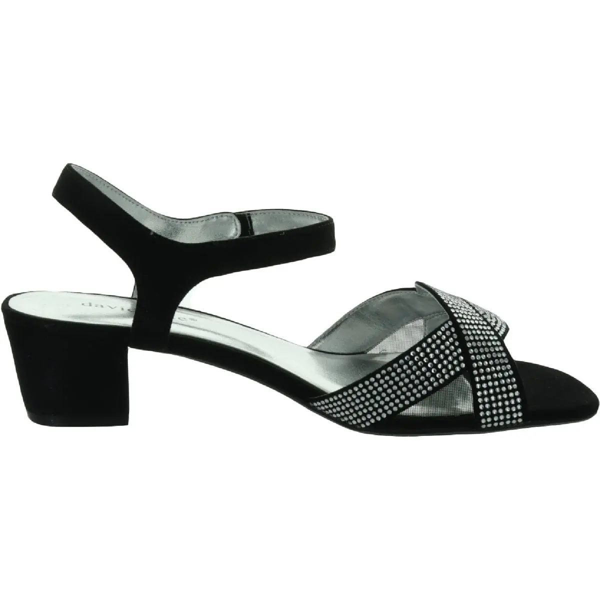 David Tate Rain Black 8 Wide | Satin Wedge Sandal with Rhinestone Accents - view 2