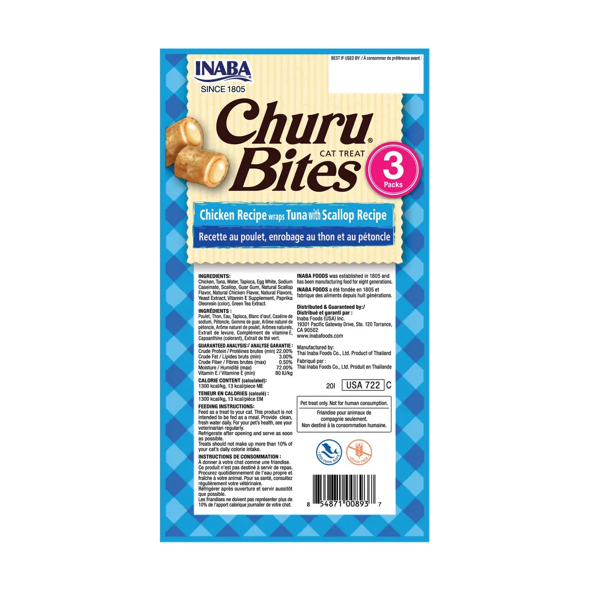 INABA Churu Bites Soft & Chewy Cat Treats, Tuna Scallop Recipe, 18 Tubes (0.35 oz each) | Grain-Free, Low-Calorie, Pill-Friendly - view 8