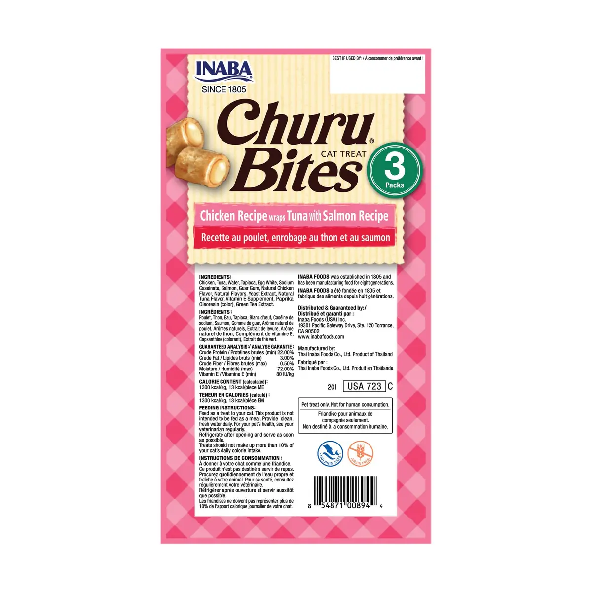 INABA Churu Bites Soft & Chewy Cat Treats, Tuna Salmon Flavor, 18 Tubes (6.3 oz / 179 g) | Grain-Free, Low-Calorie, Pill-Friendly - view 8
