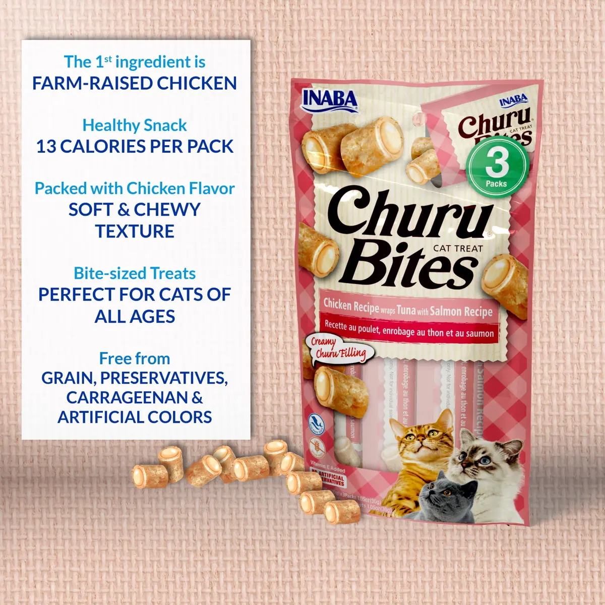 INABA Churu Bites Soft & Chewy Cat Treats, Chicken Flavor, 18 Tubes (0.35 oz each) | Grain-Free, Low-Calorie, Pill-Friendly - view 5