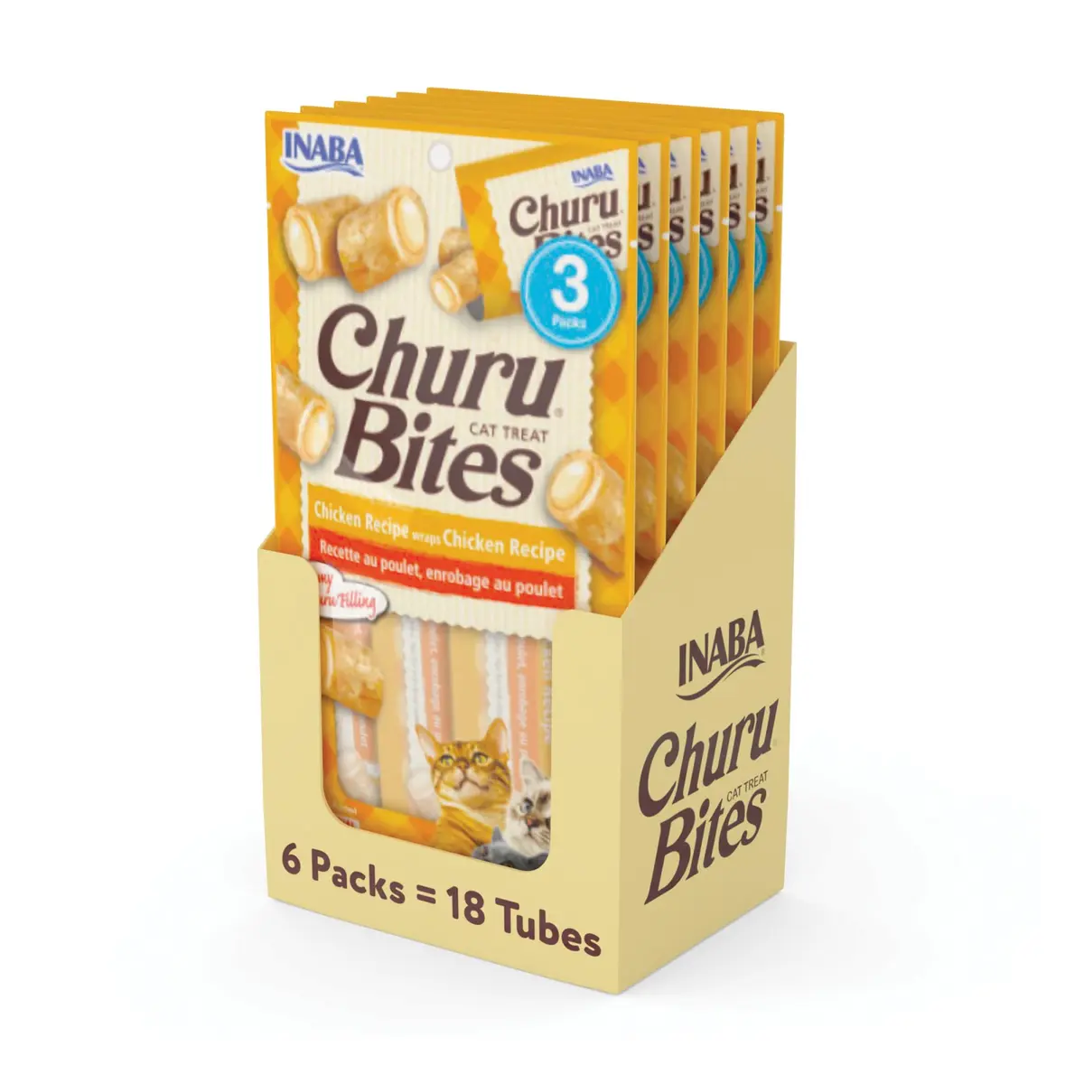 INABA Churu Bites Soft & Chewy Cat Treats, Chicken Flavor, 18 Tubes (0.35 oz each) | Grain-Free, Low-Calorie, Pill-Friendly - main product image