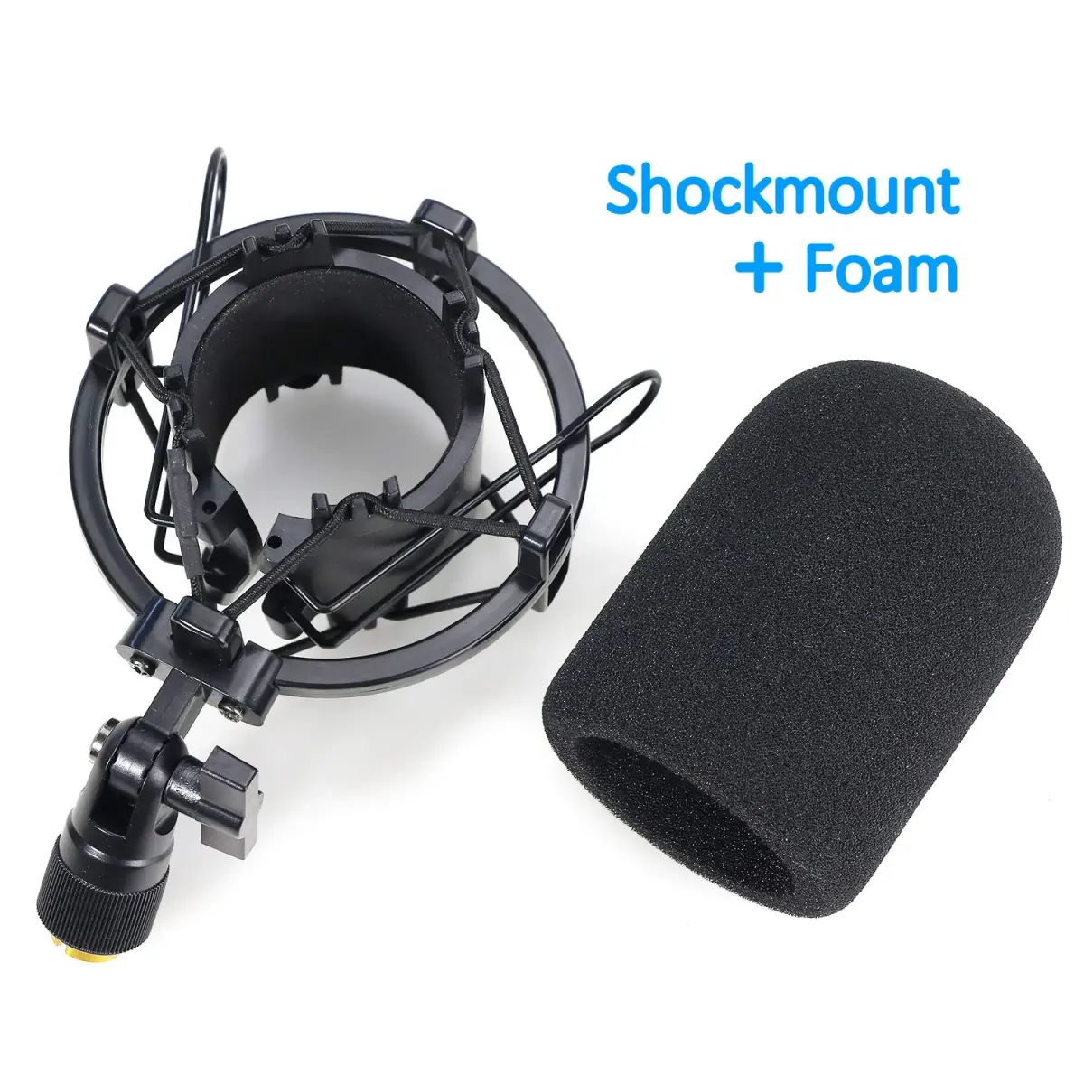 YOUSHARES AT2020 Shock Mount with Pop Filter & Foam Windscreen | Reduces Vibration Noise for Audio Technica AT2020 AT2035 ATR2500 Condenser Mic (Black/Gold) - view 3