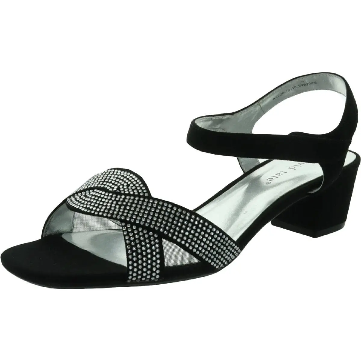 David Tate Rain Black Wedge Sandal 8.5 Wide | Satin & Rhinestone Slip-On (70-120c) - main product image