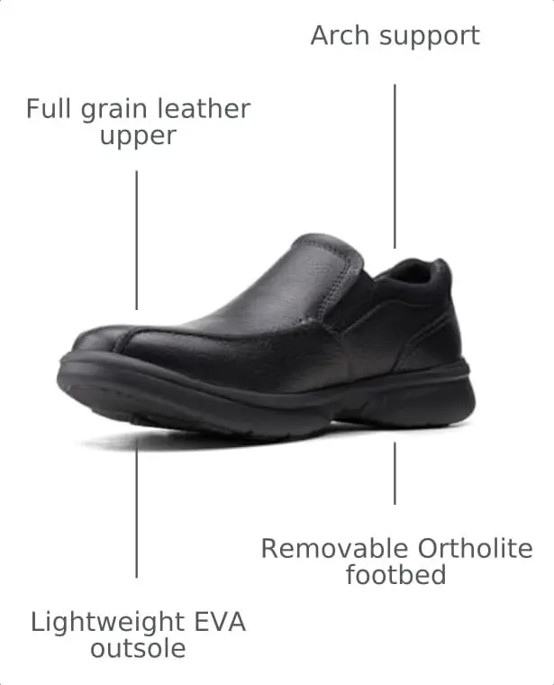 Clarks Bradley Step Loafer Black Tumbled 8 W | Slip-On Comfort with Ortholite - view 4