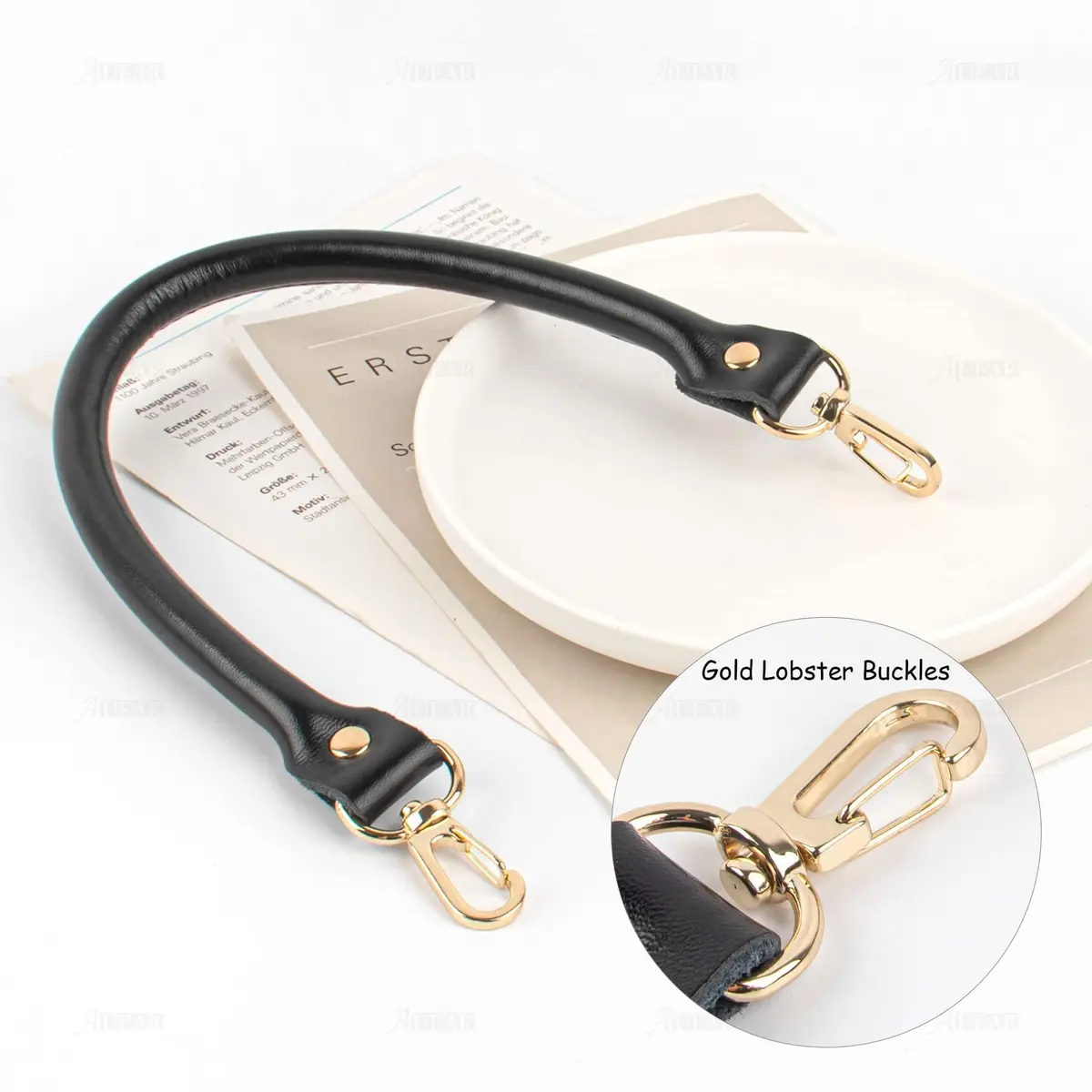 AUEAR Black Leather Purse Straps with Gold Buckles for Small Bags, 40cm (15.7 Inches) | 2-Pack Replacement Handles - view 5