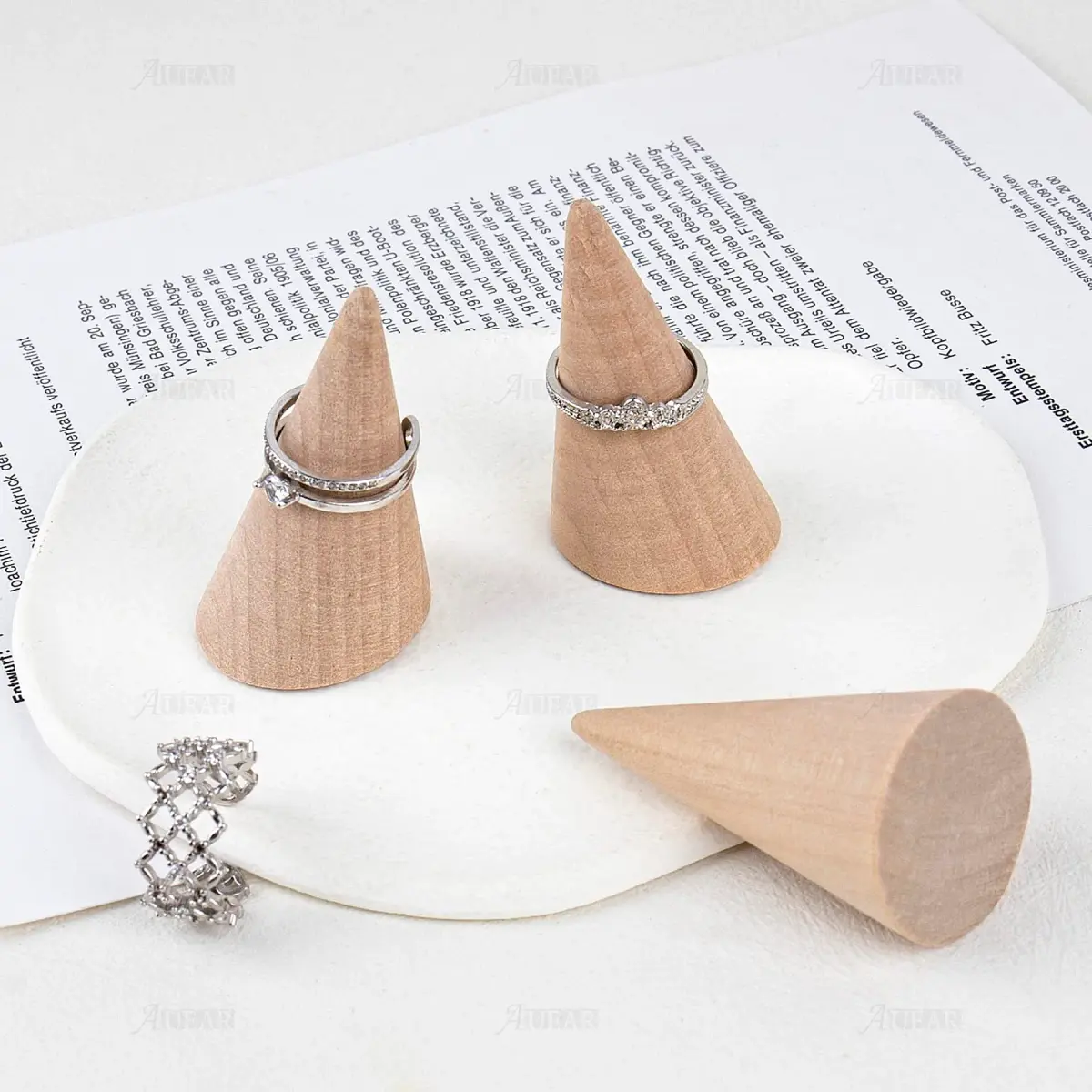 AUEAR Natural Wood Cone Ring Display Stand, 2.8cm (1.1") x 5.1cm (2") | 10-Pack Organizer for Jewelry Counters - view 5