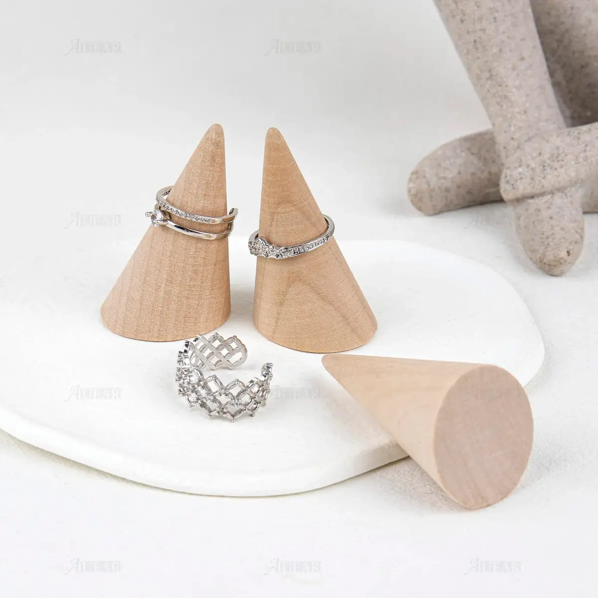 AUEAR Natural Wood Cone Ring Display Stand, 2.8cm (1.1") x 5.1cm (2") | 10-Pack Organizer for Jewelry Counters - view 7