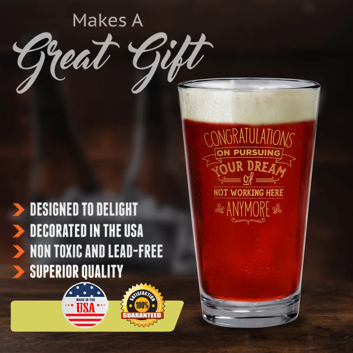 Bad Bananas Farewell Gifts for Coworkers - 16 oz Beer Pint Glass | Retirement & Boss Gift with Gold Ink - view 3