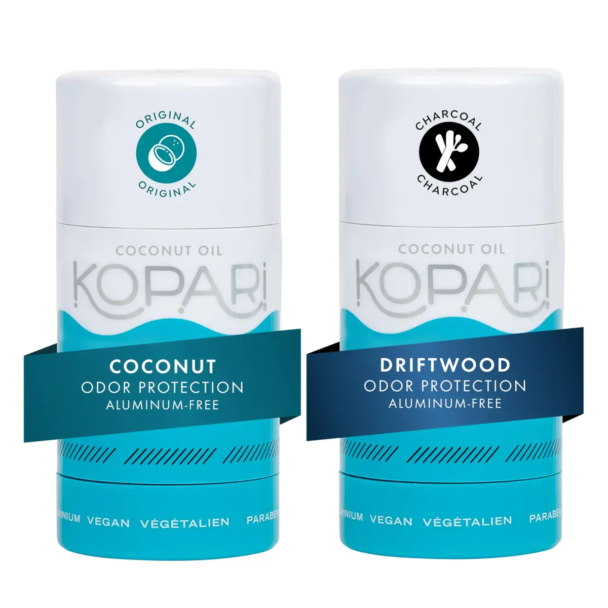 Kopari Aluminum Free Coconut Deodorant 2 oz (59 ml) | Pack of 2, Original & Driftwood Charcoal - main product image