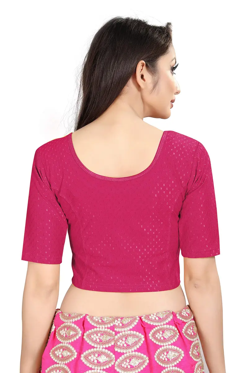 Fressia Fabrics Round Neck Pure Dobby Cotton Stretchable Elbow Sleeve Readymade Saree Blouse for Women Stylish (Ranipink, 38 inches) - view 4