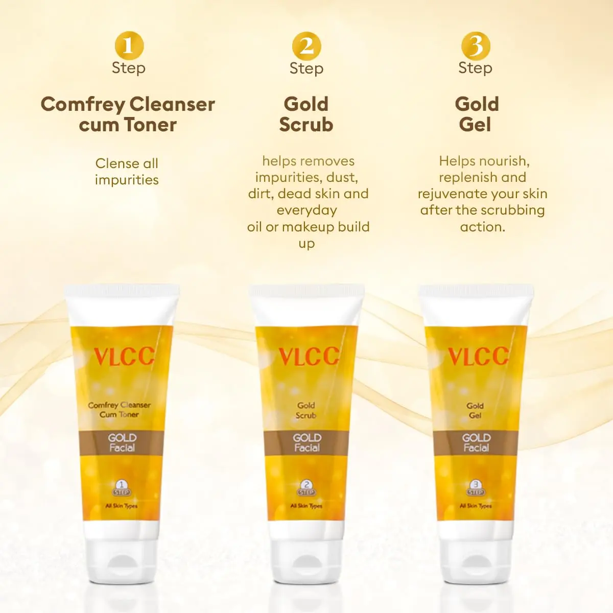 VLCC Gold Facial Kit + FREE Rose Water Toner 300gm (10.58 oz) + 100ml (3.38 Fl Oz) | Natural Glow Facial Kit - view 6