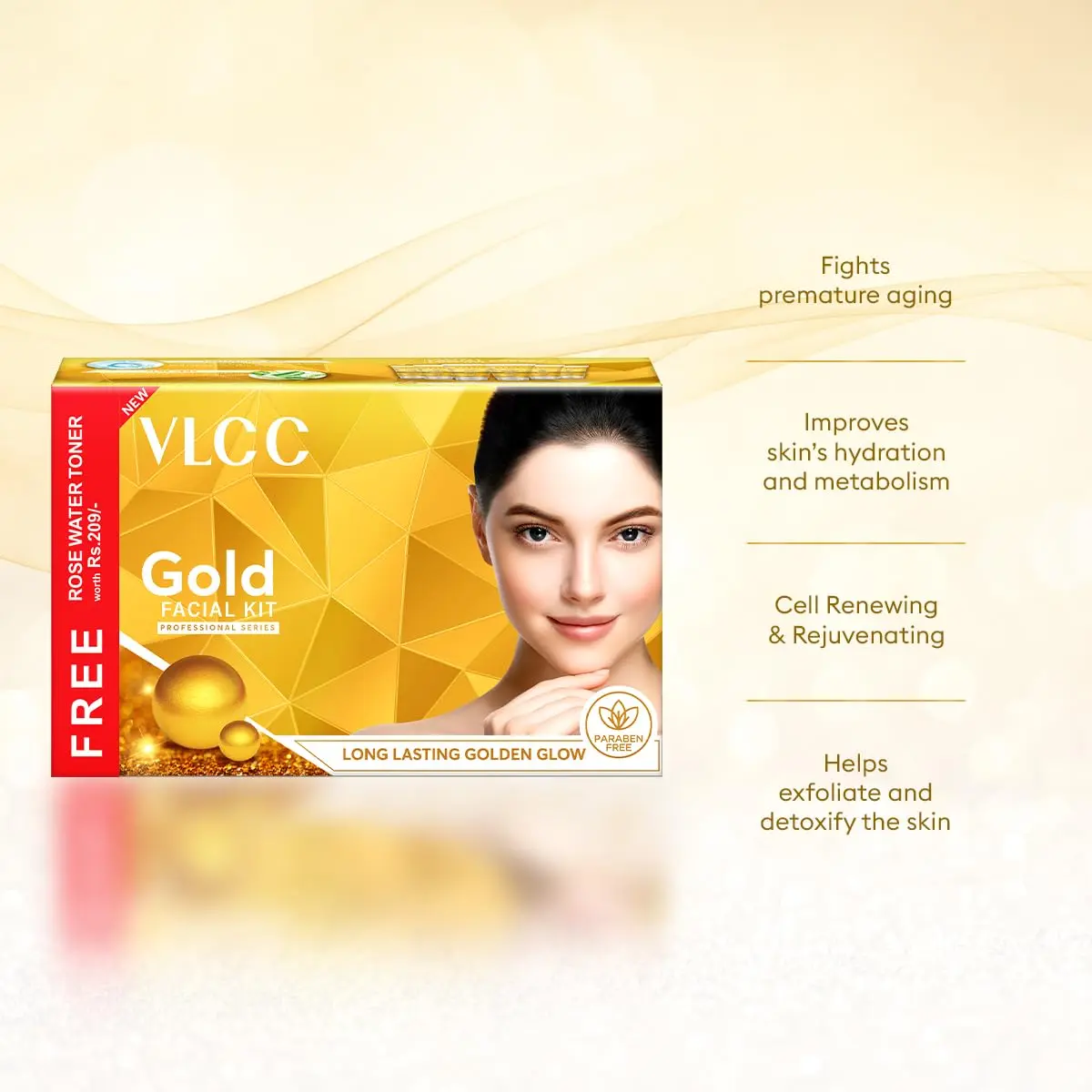 VLCC Gold Facial Kit + FREE Rose Water Toner 300gm (10.58 oz) + 100ml (3.38 Fl Oz) | Natural Glow Facial Kit - view 4