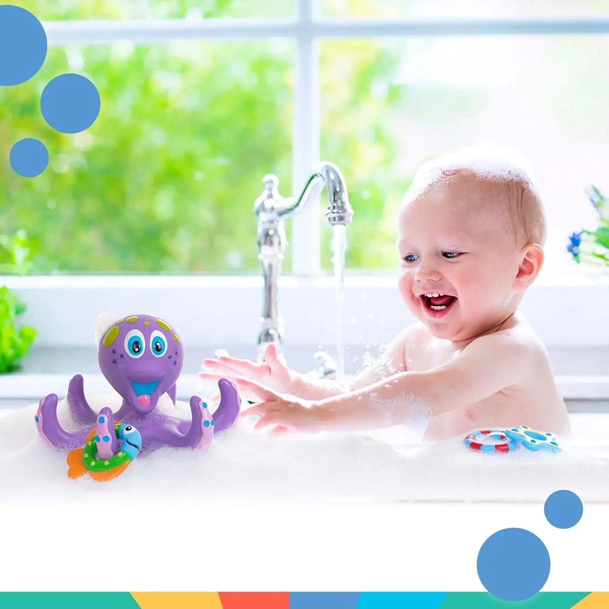 Nuby Floating Octopus with 3 Hoopla Rings Bath Toy | BPA-Free, Mold-Free Design for Toddlers 18+ Months - view 6