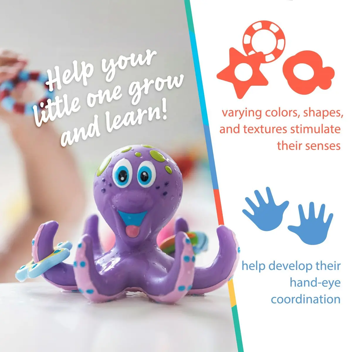 Nuby Floating Octopus with 3 Hoopla Rings Bath Toy | BPA-Free, Mold-Free Design for Toddlers 18+ Months - view 2