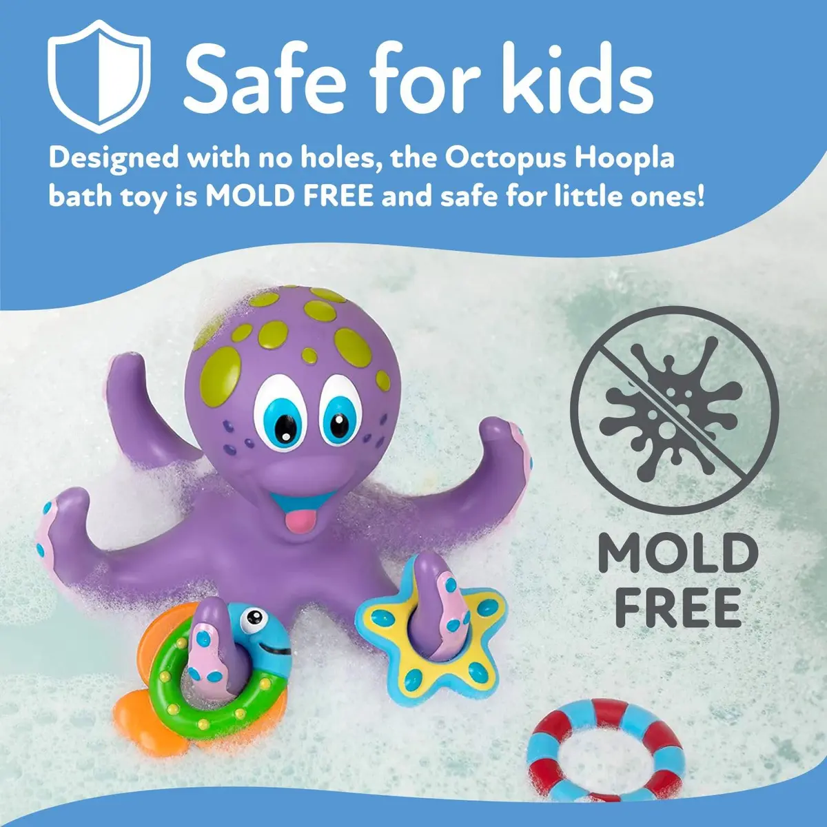 Nuby Floating Octopus with 3 Hoopla Rings Bath Toy | BPA-Free, Mold-Free Design for Toddlers 18+ Months - view 3