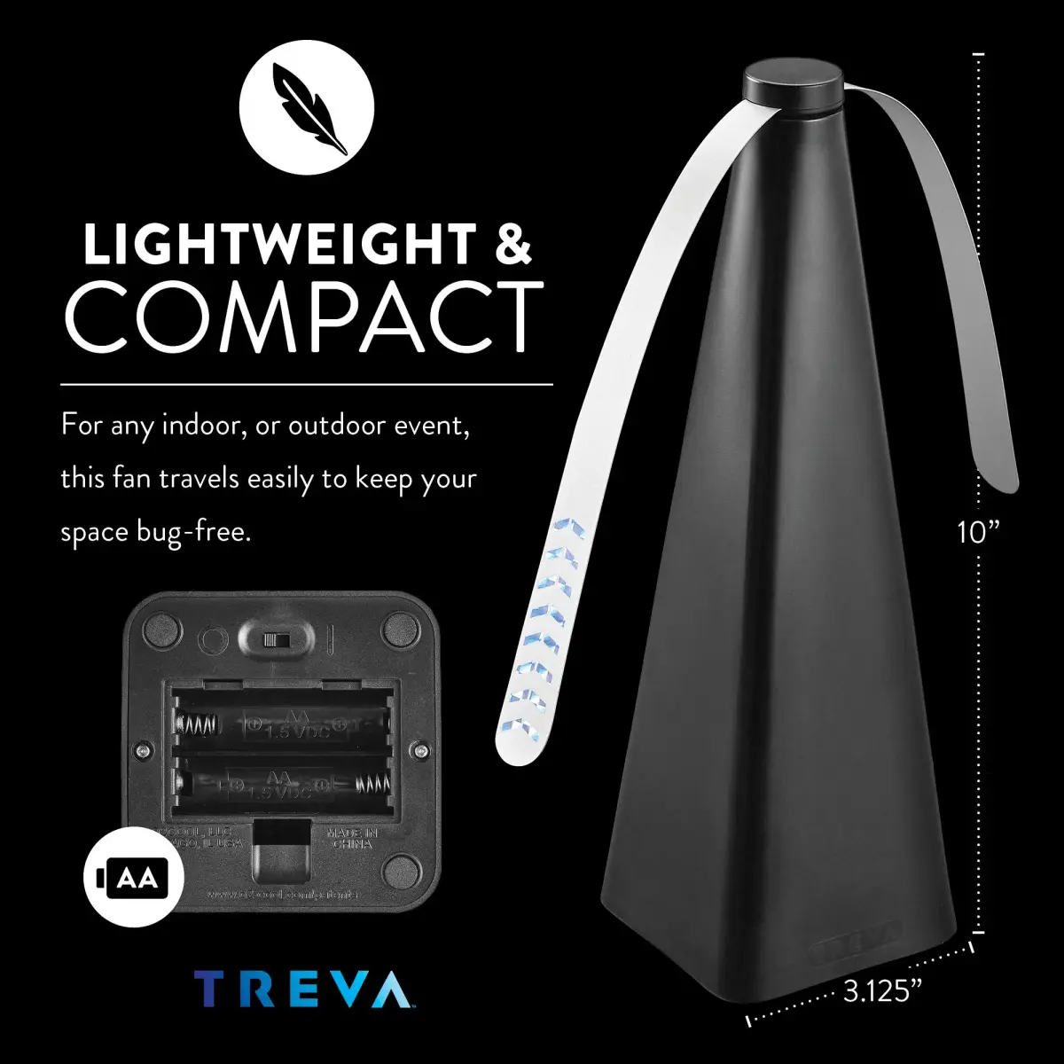 Treva Bug Fan Fly Deterrent with Holographic Blades Black | Battery Powered, 10-inch Height - view 5