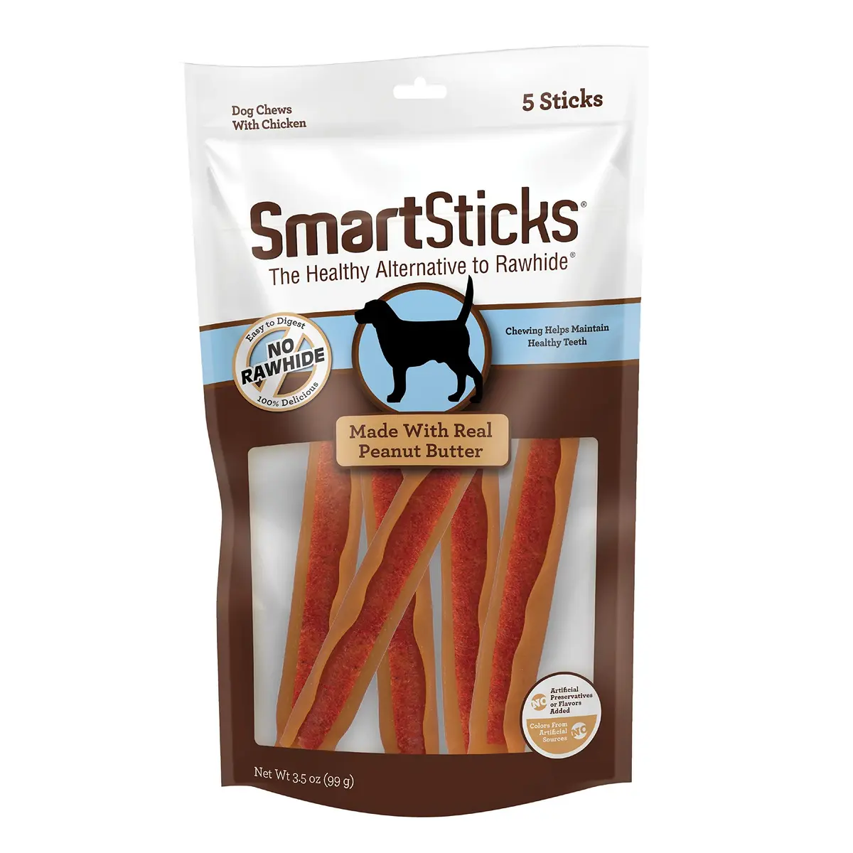 SmartBones SmartSticks Rawhide-Free Dog Treats Real Peanut Butter, 5 Count | Healthy, Digestible Chew for Dogs - main product image