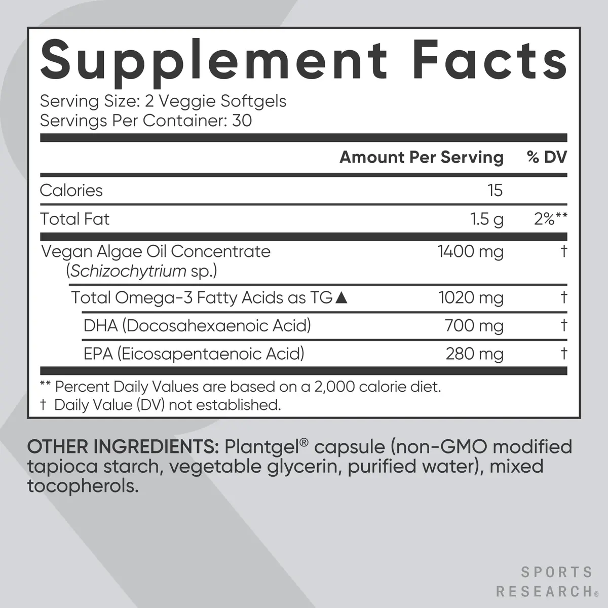 Sports Research Vegan Omega-3 Algae Oil 1020mg 60 Count Plantgels™ | 630mg DHA+EPA Per Serving - view 5