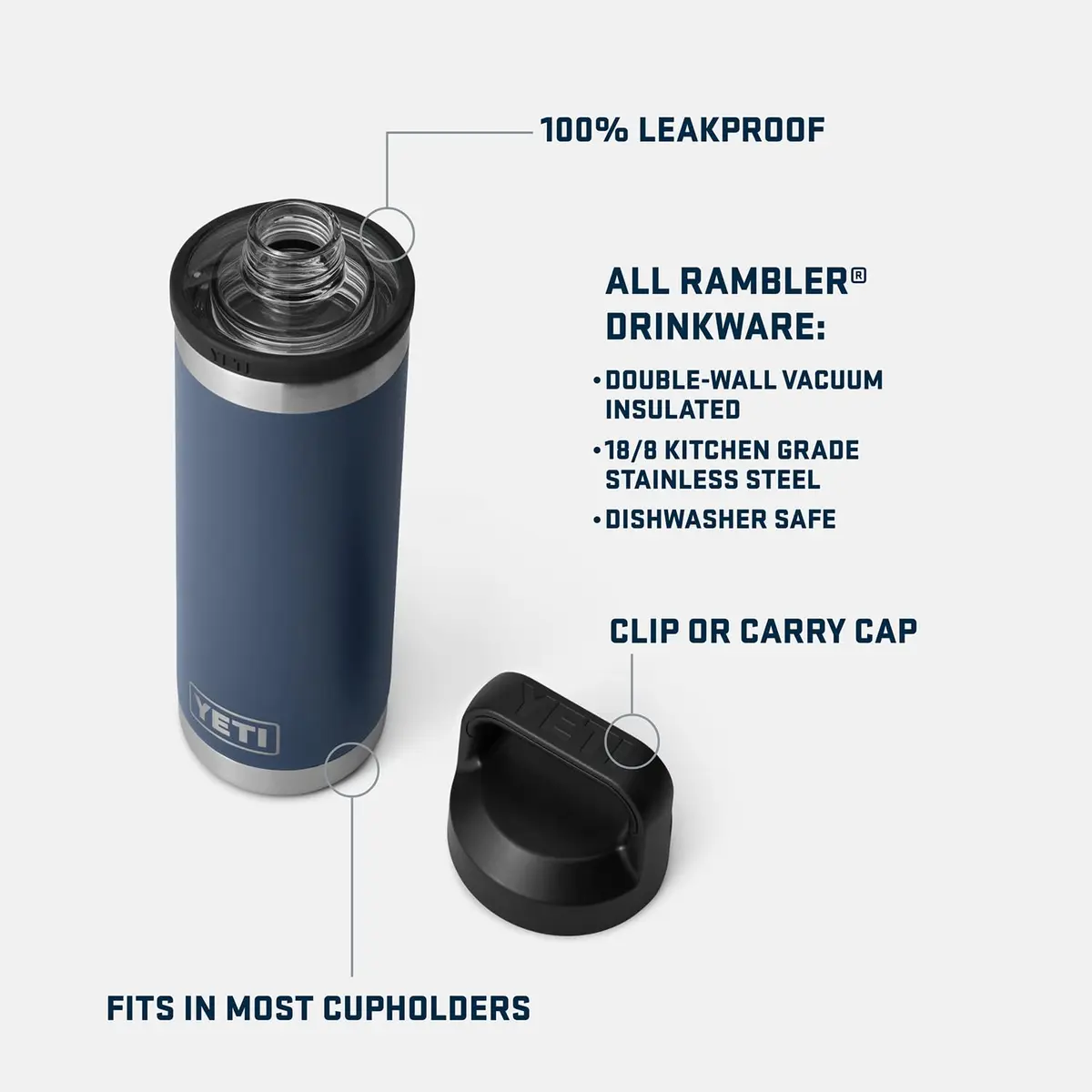 YETI Rambler 18 oz Bottle Vacuum Insulated Stainless Steel with Chug Cap | Keeps Water Cold or Coffee Hot - view 2