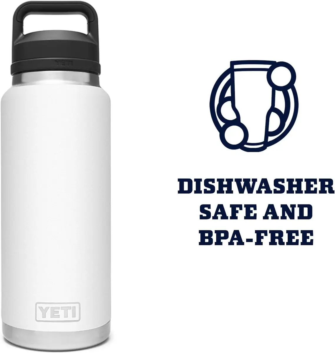 YETI Rambler 36 oz Bottle with Chug Cap, Navy | Insulated Stainless Steel Water Bottle (1065ml / 36oz) - view 6