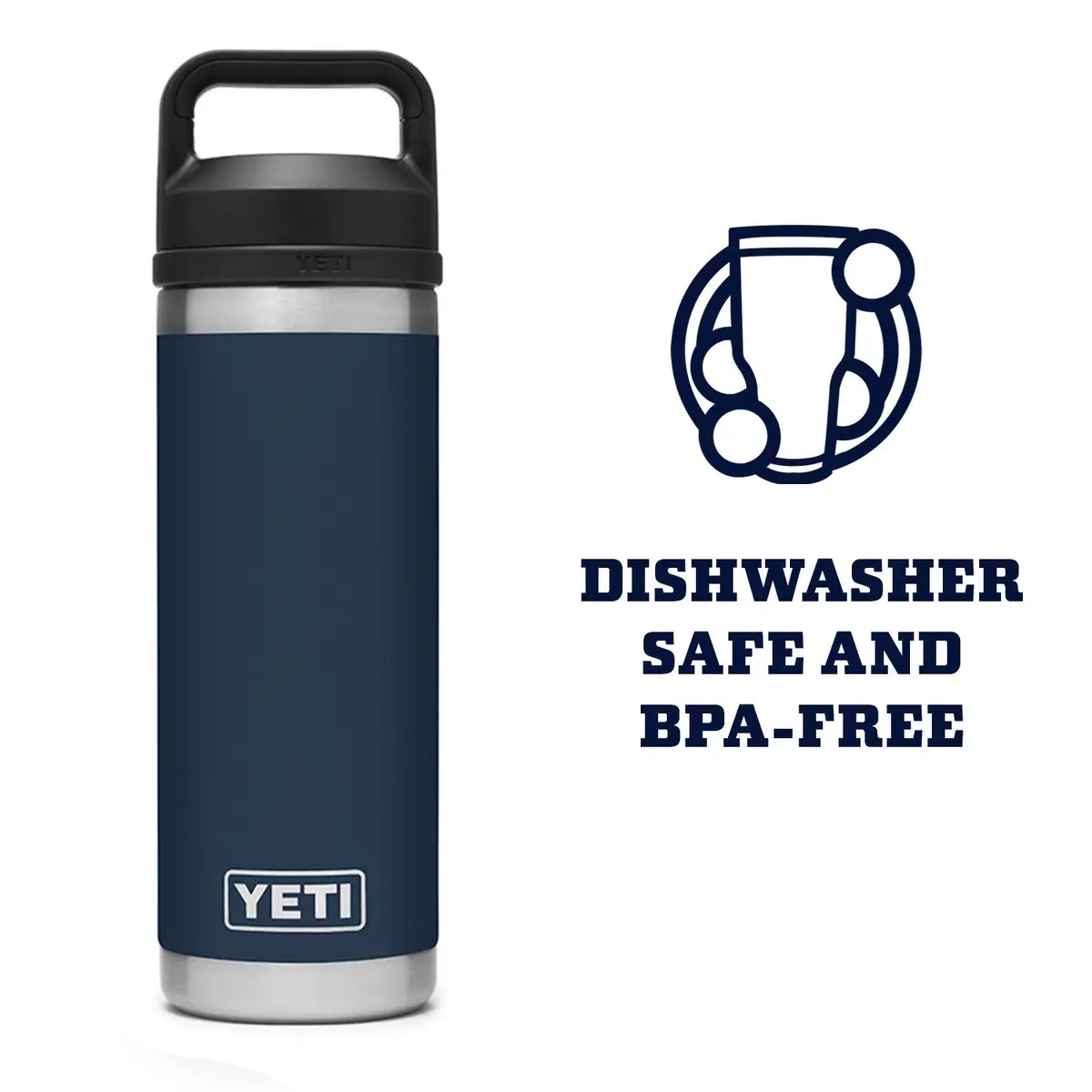 YETI Rambler 18 oz Bottle with Chug Cap, Navy | Keeps Drinks Cold for Hours - view 5
