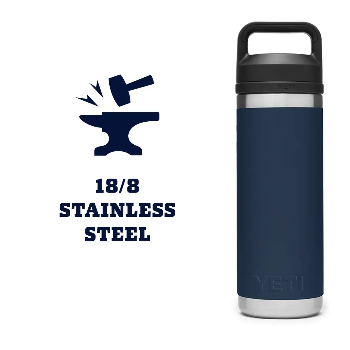 YETI Rambler 18 oz Bottle with Chug Cap, Navy | Keeps Drinks Cold for Hours - view 6