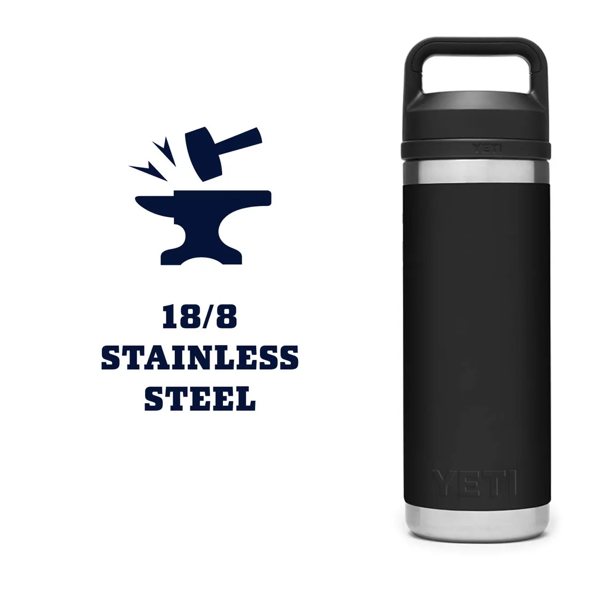 YETI Rambler 18 oz Bottle Vacuum Insulated Stainless Steel with Chug Cap, Black | Keeps Water Cold or Coffee Hot - view 6