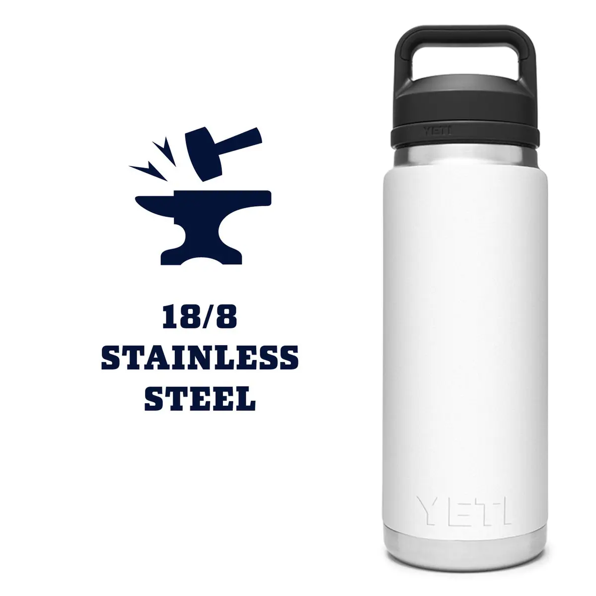 YETI Rambler 26 oz Bottle Vacuum Insulated Stainless Steel with Chug Cap, White - view 6