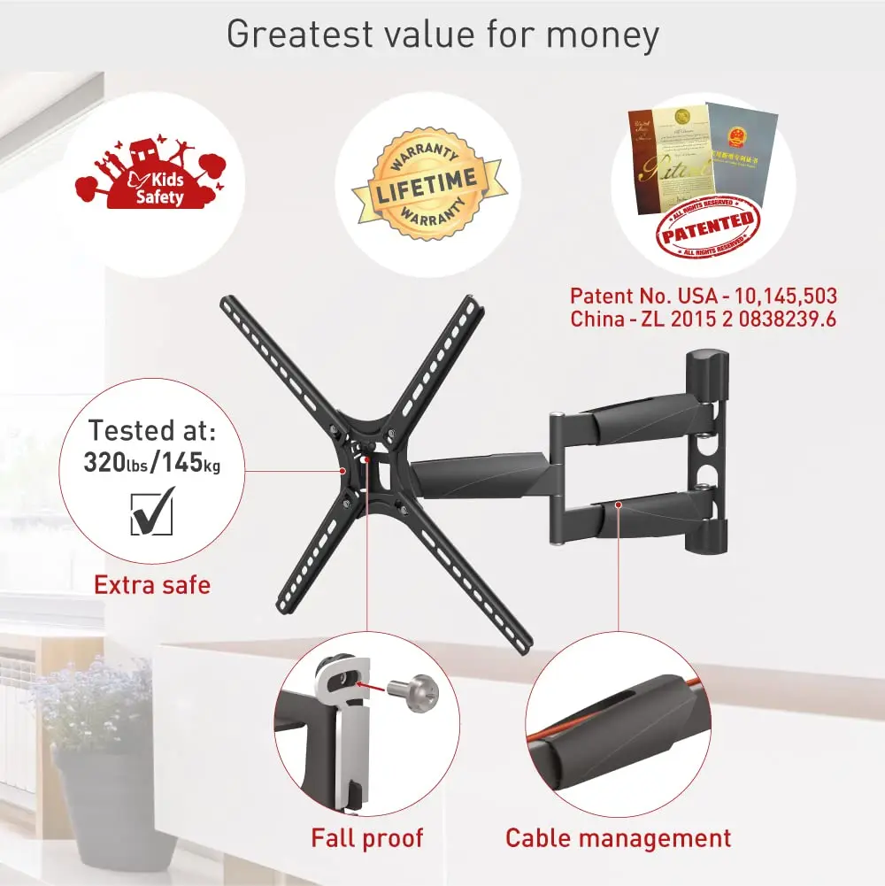 Barkan 21'' Long TV Wall Mount, 13-65 inch Full Motion Articulating - Holds up to 80lbs, Extremely Extendable - view 3