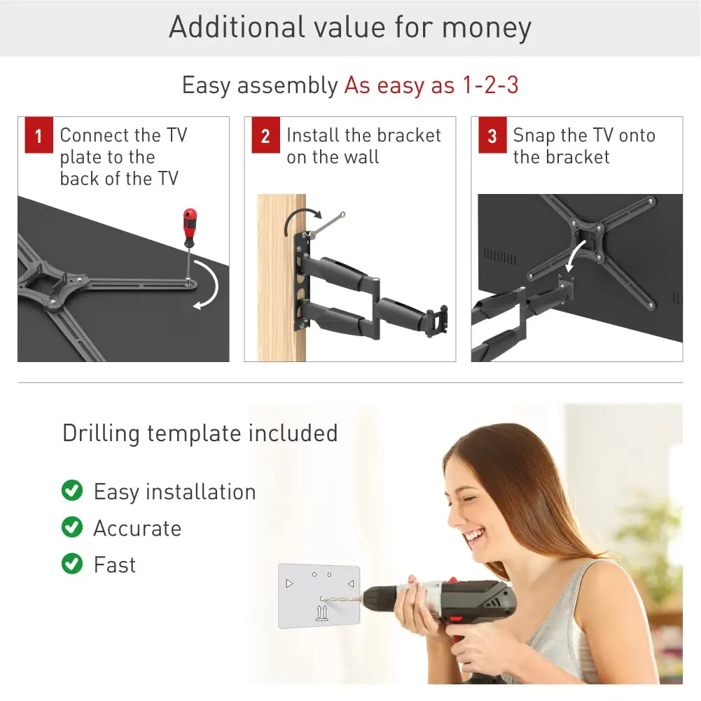 Barkan 21'' Long TV Wall Mount, 13-65 inch Full Motion Articulating - Holds up to 80lbs, Extremely Extendable - view 4