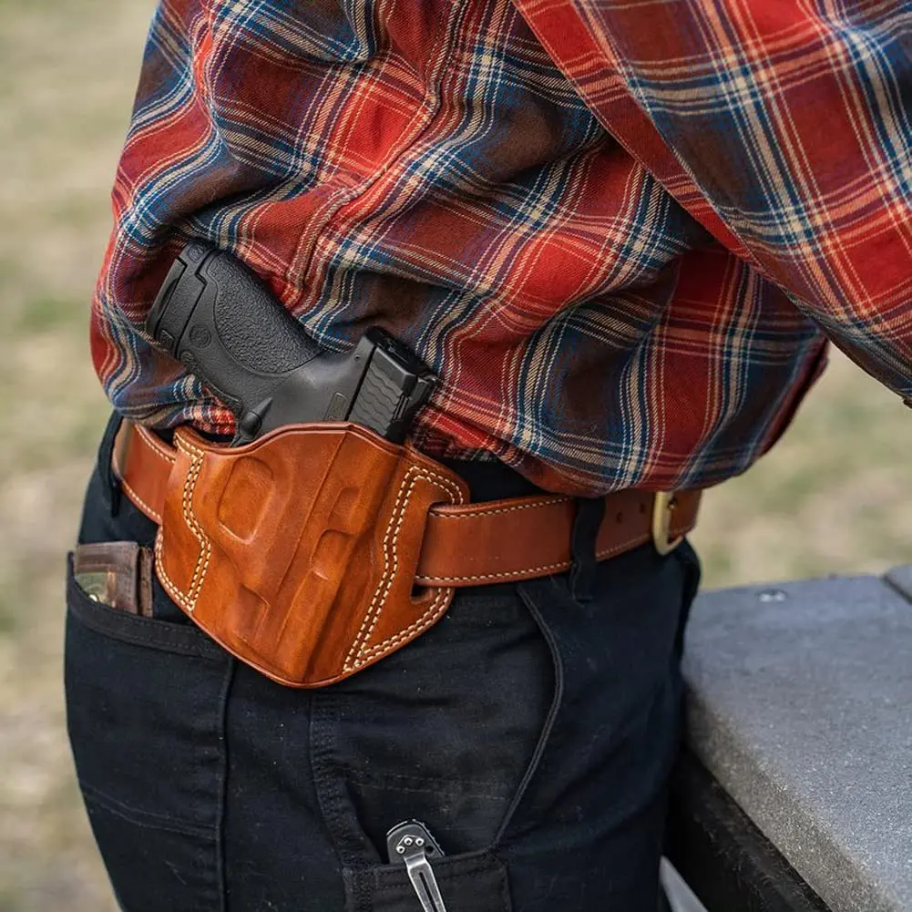 Galco Combat Master Leather Belt Holster, Ruger SP101 3in/Kimber K6S, Right Hand, Tan, CM318 | Concealed Carry, Pancake Design - view 6