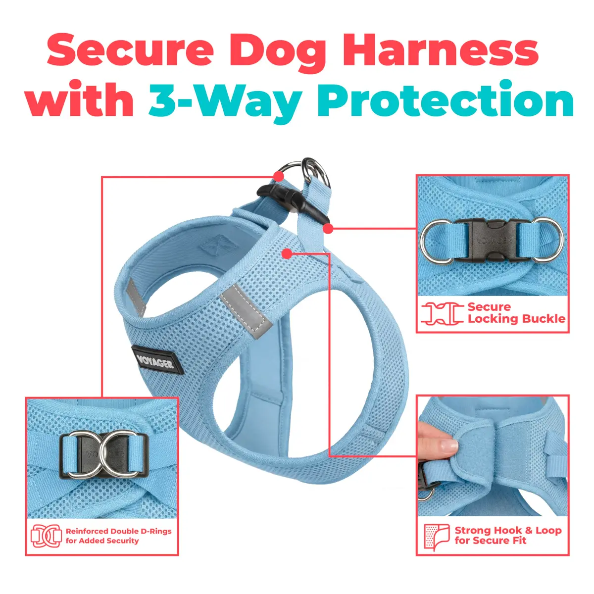 Best Pet Supplies Voyager Step-in Air Dog Vest Harness - Baby Blue, XXX-Small | Breathable Mesh, Reflective Bands, Secure Fit - view 2