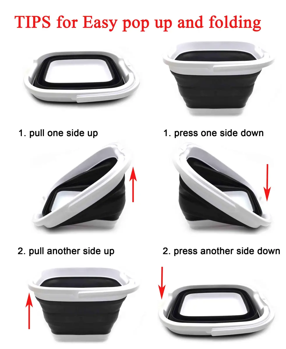 SAMMART Collapsible Rectangular Handy Bucket 10L (2.64 Gallon) Black | Space-Saving Portable Container - view 8