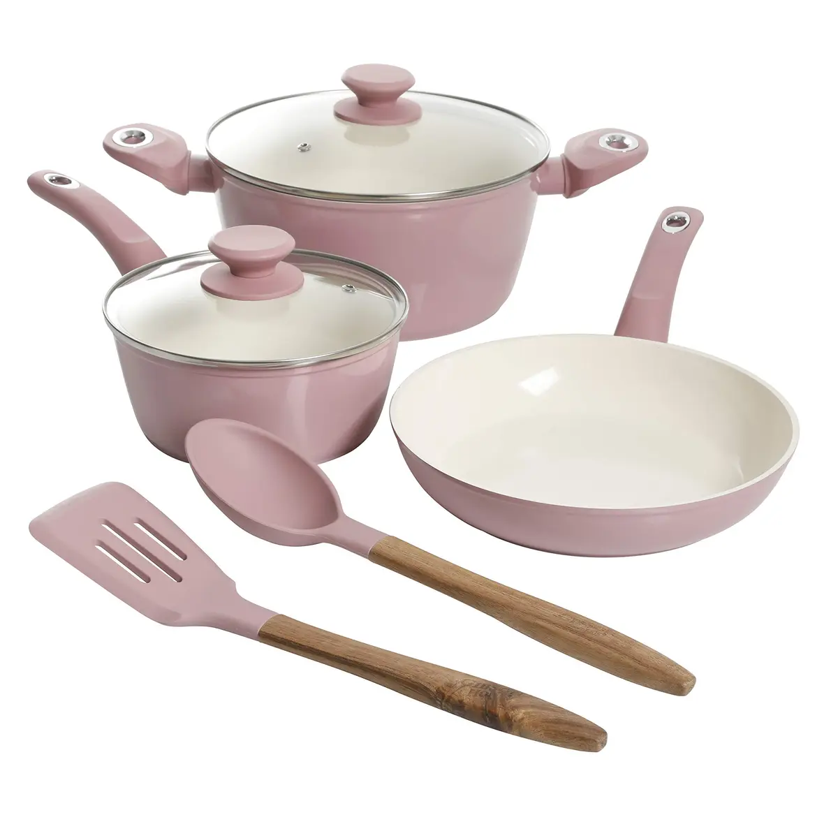 Gibson Home Plaza Café Forged Aluminum Ceramic Cookware Set with Glass Lids, 7-Piece Set, Lavender Rose | Induction Compatible - main product image