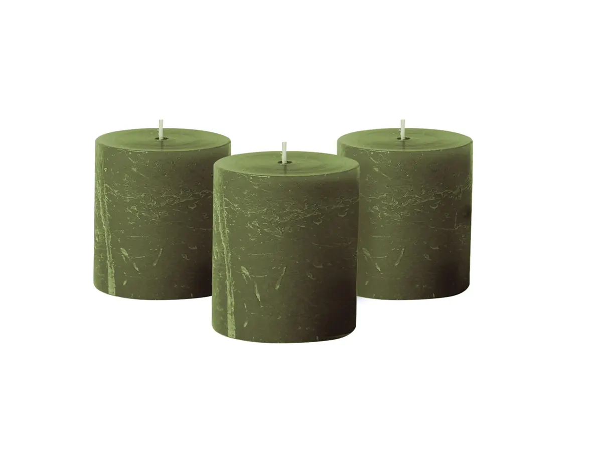 Simply Soson Dark Moss Green Pillar Candles 3x3 | Unscented, No Drip, Elegant Decor - main product image