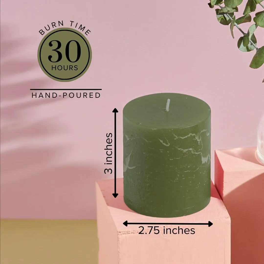 Simply Soson Dark Moss Green Pillar Candles 3x3 | Unscented, No Drip, Elegant Decor - view 2