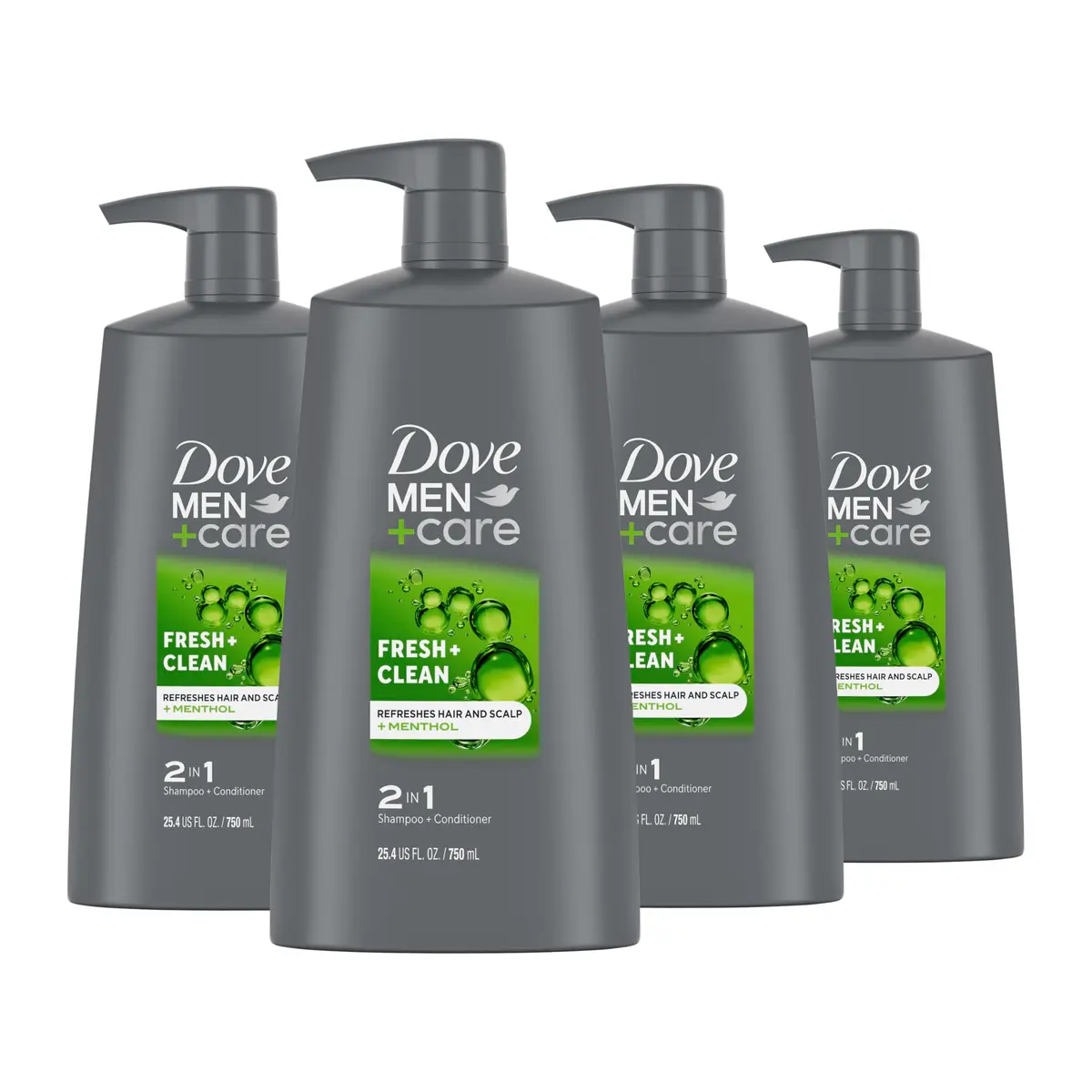 DOVE MEN + CARE 2-in-1 Shampoo and Conditioner Fresh and Clean 4 Count Nourishes and Invigorates Helps Strengthen Hair 25.4 oz - main product image
