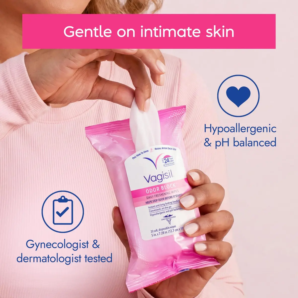 Vagisil Odor Block Daily Freshening Feminine Wipes, 20 Count | Up to 24 Hr Odor Control for Sensitive Skin - view 4