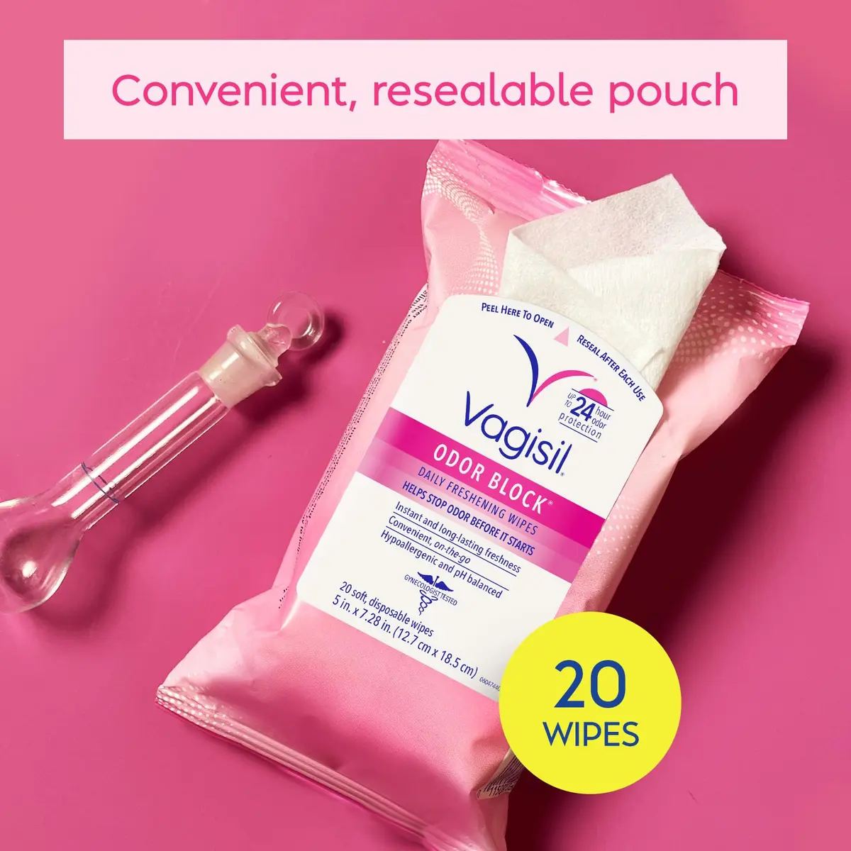 Vagisil Odor Block Daily Freshening Feminine Wipes, 20 Count | Up to 24 Hr Odor Control for Sensitive Skin - view 5